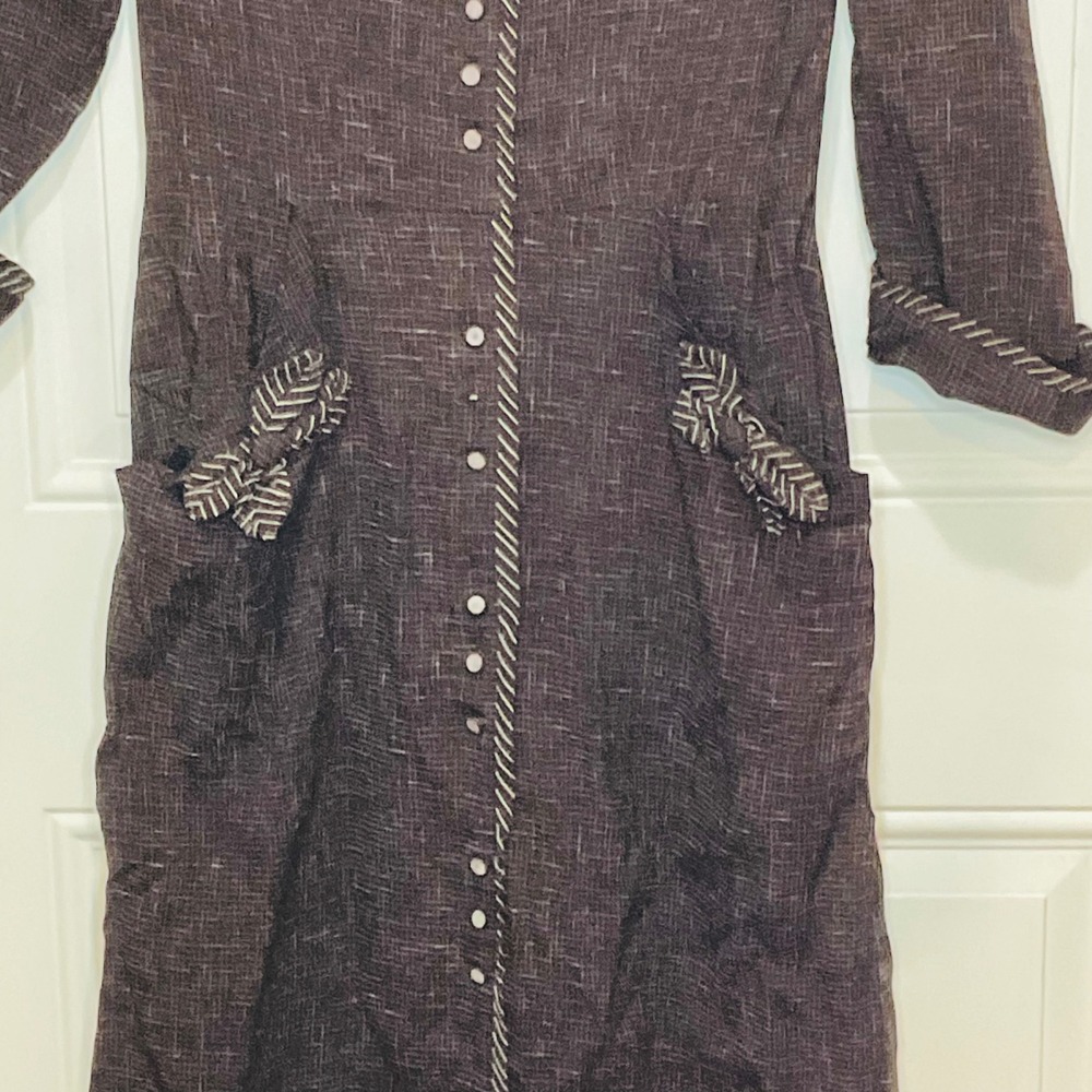 TONI TODD Original vintage 1940s brown button up rayon bows‎ maxi pockets dress - Picture 6 of 16